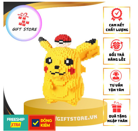 Mô hình đồ chơi lắp ráp lego Pikachu và quả cầu pokemon , khối lắp ghép 3D đồ chơi rèn luyện sáng tạo