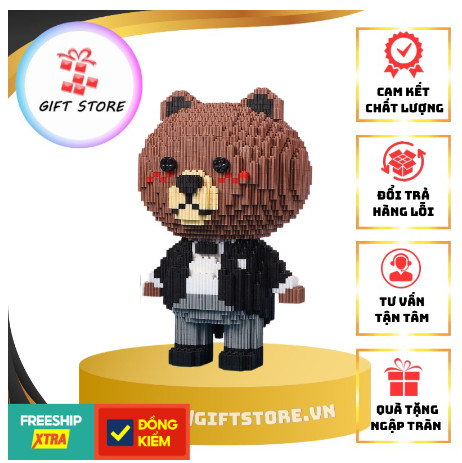 Mô hình Đồ chơi lắp ráp lego Gấu nâu mặc vest cao 30cm