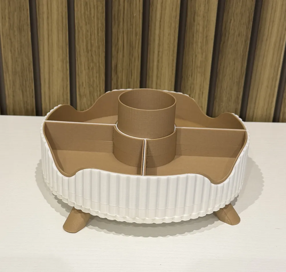 Khay đựng đồ ăn xoay 5 ngăn trắng nâu với các ngăn tháo rời