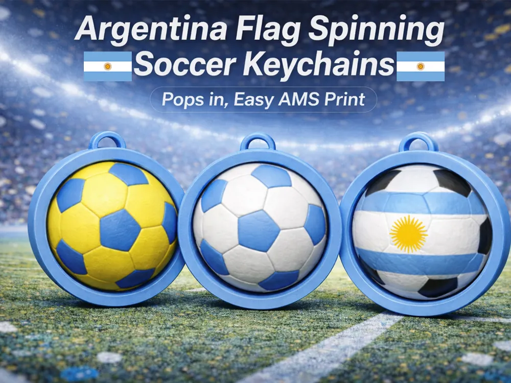 Móc khóa bóng đá xoay cờ Argentina in 3D