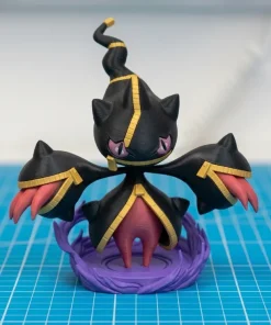 Mô hình Mega Banette Pokémon đen vàng trên đế lửa tím in 3D PLA 16cm