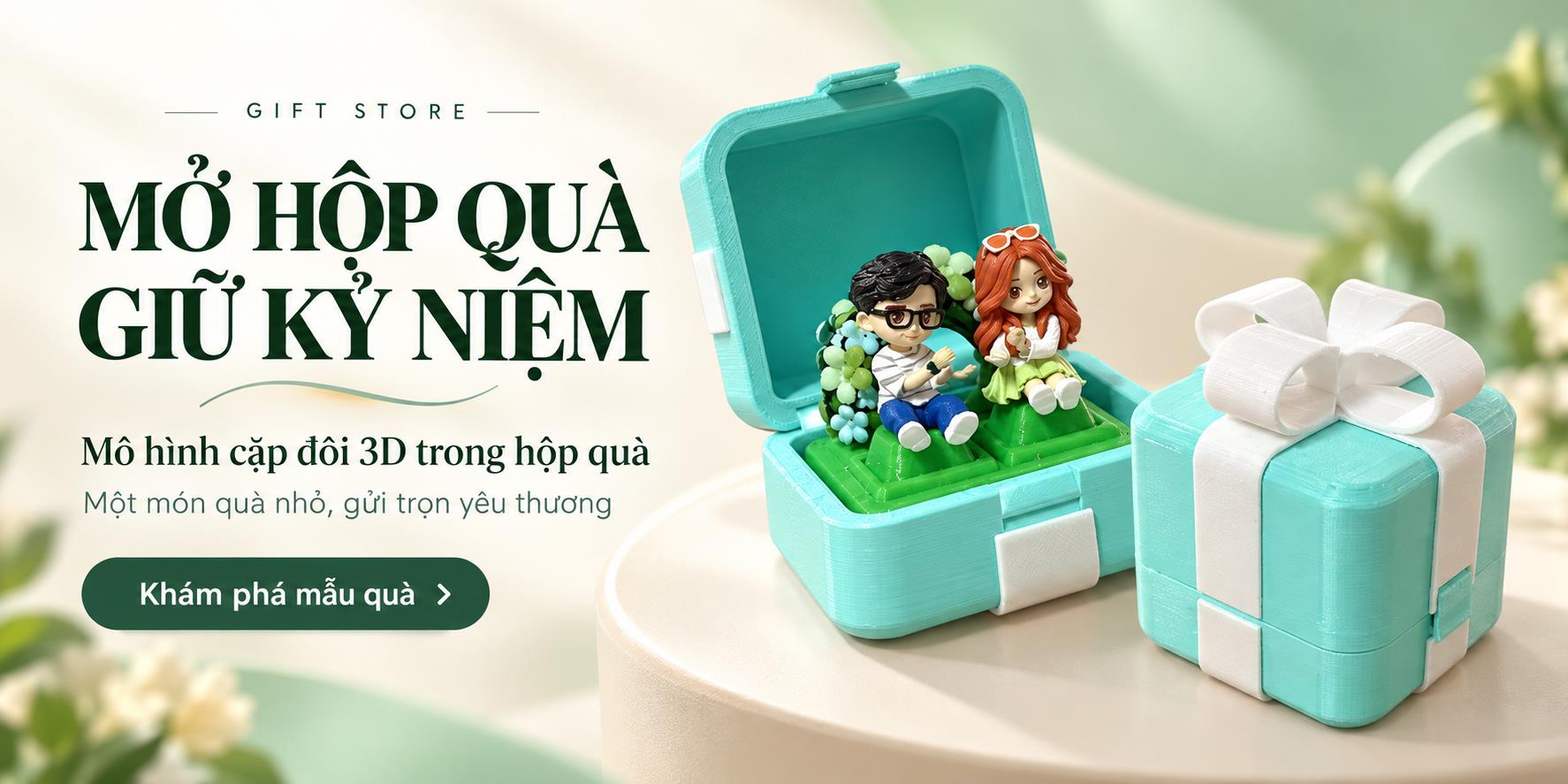 Mô hình cặp đôi trong hộp quà xanh ngọc