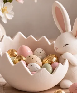 Bát thỏ ôm vỏ trứng 13cm in 3D
