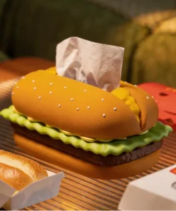 Hộp khăn giấy burger gà nướng in 3D với bánh mè và rau xanh