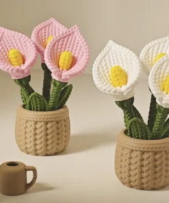 Chậu hoa calla hồng và trắng vân len in 3D