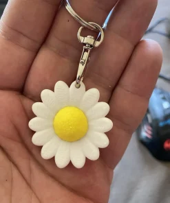 Móc khóa hoa cúc Daisy cánh trắng nhụy vàng in 3D