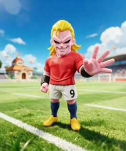 Mô hình Demon Haaland phối áo đỏ trưng bày trên sân bóng