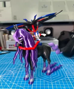 Mô hình Mega Floette Eternal King cưỡi chiến mã đen bờm tím in 3D cao 18cm