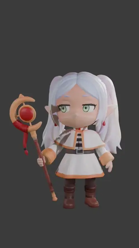 Ảnh động mô hình Frieren Chibi cao 20cm kèm cây trượng và đế ma pháp
