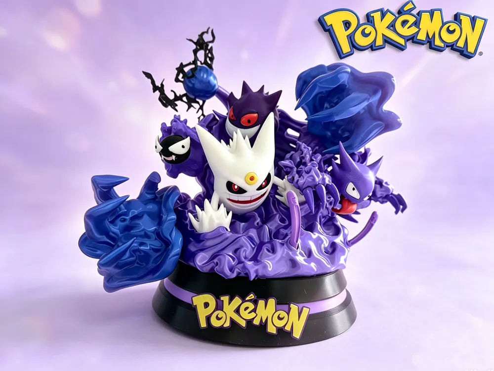 gengar-evolution-1 Tiểu cảnh bộ tiến hóa Gengar Pokémon in 3D tím xanh