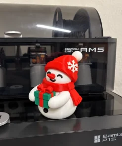 Người tuyết ôm hộp quà xanh nơ đỏ in 3D nhiều màu