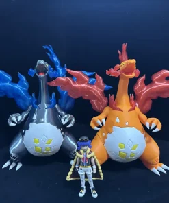 Gigantamax Charizard màu cam bên cạnh bản Shiny và Leon dùng minh họa