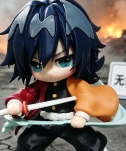 Thủy Trụ Giyuu chibi cầm kiếm và hiệu ứng nước