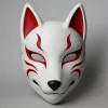 Mặt nạ cáo Kitsune Nhật Bản trắng đỏ đen in 3D