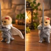 Mèo hiệp sĩ Meme Knight Cat mặc giáp bạc, áo choàng trắng và cầm kiếm
