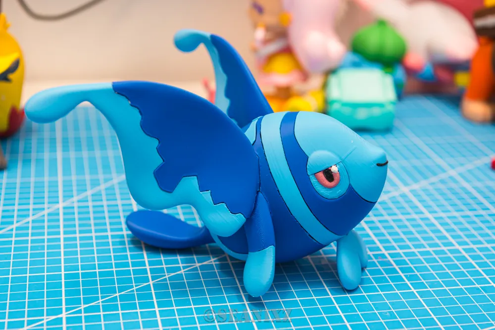 Mô hình Lumineon Pokémon xanh vây bướm mắt hồng in 3D 17cm