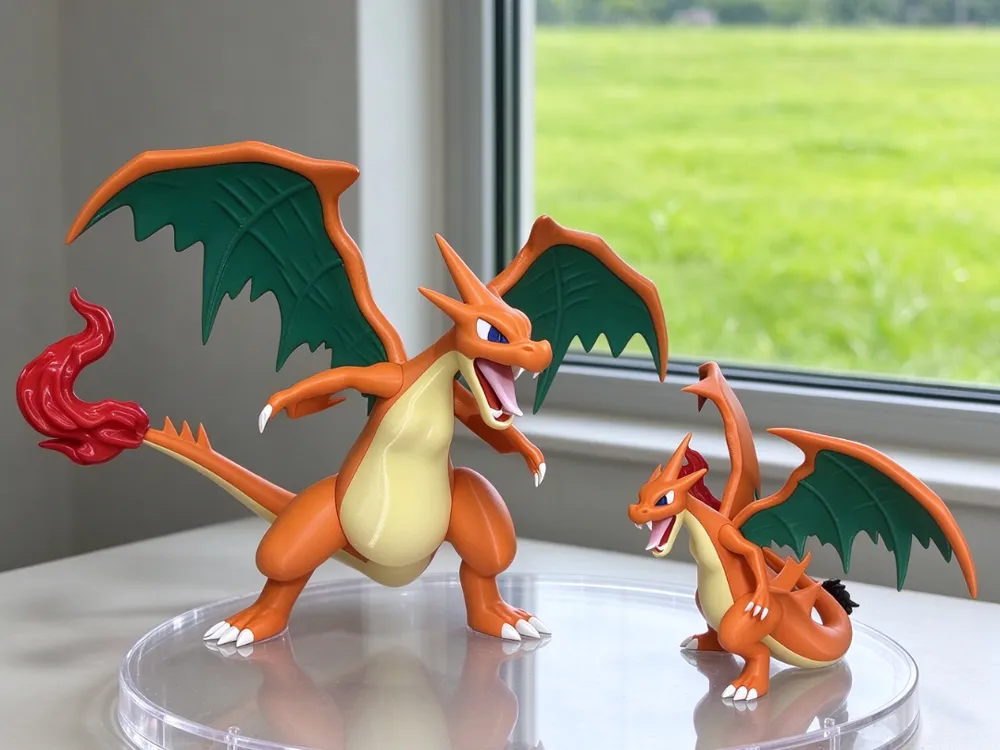 mega-charizard-y-01 Mô hình Mega Charizard Y Pokémon màu cam, tung đôi cánh xanh và ngọn lửa ở đuôi