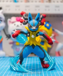 Mô hình Mega Lucario 18cm cùng đế hào quang xanh in 3D