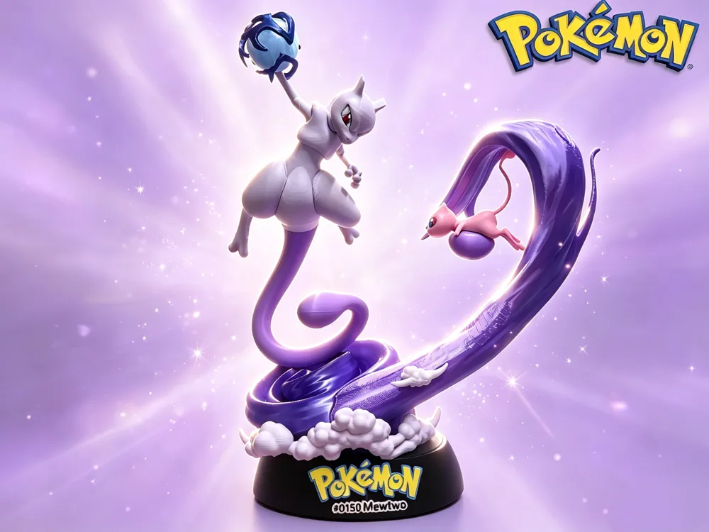 Tiểu cảnh Mewtwo đấu Mew Pokémon in 3D cao 30cm