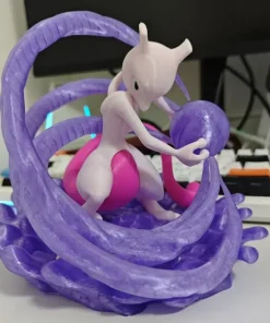 Mô hình Mewtwo Pokémon với cầu năng lượng tím kèm đế
