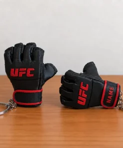 Móc khóa găng tay MMA UFC in 3D đen đỏ, minh họa bản có tên và không tên