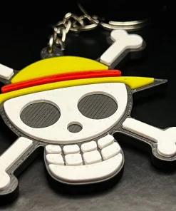 Móc khóa One Piece đầu lâu mũ rơm Luffy in 3D phối bốn màu