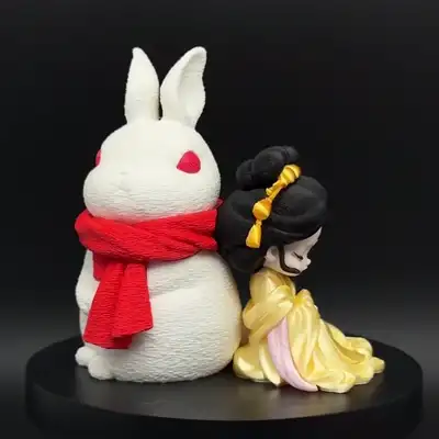 Ảnh động Thỏ Ngọc và Hằng Nga chibi in 3D