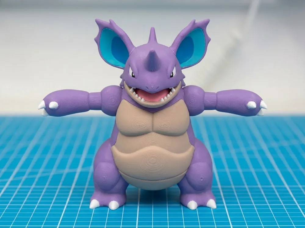 Nidoking tím bụng be tai xanh in 3D nhìn chính diện
