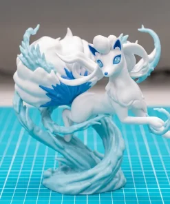 Mô hình Alolan Ninetales Pokémon trắng xanh trên đế xoáy băng in 3D PLA 16cm