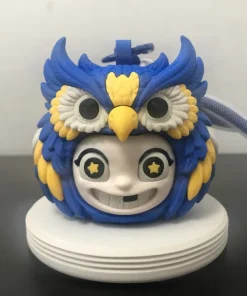 Móc treo túi bé cú Ya Jie in 3D xanh vàng nhìn chính diện