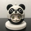 Móc treo túi gấu trúc Ya Jie in 3D trắng đen mắt ngôi sao nhìn chính diện