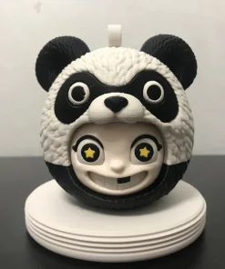 Móc treo túi gấu trúc Ya Jie in 3D trắng đen mắt ngôi sao nhìn chính diện
