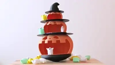 Ảnh động trò chơi cân bằng bí ngô Halloween xếp ma nhỏ
