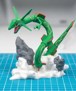 Mô hình Rayquaza Pokémon rồng xanh cuộn trên mây và đá in 3D PLA 21cm