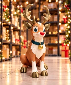 Phối cảnh tuần lộc mũi đỏ Noel 75cm in 3D với vòng cổ chuông