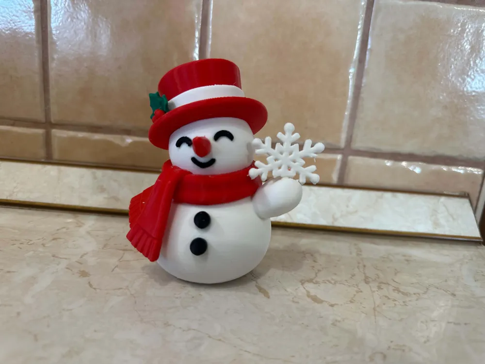 snowflake-snowman-3 Người tuyết cầm bông tuyết in 3D đội mũ đỏ và quàng khăn đỏ