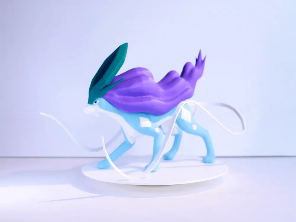 Ảnh động xoay mô hình Suicune Pokémon cao 16,5cm xanh nhạt bờm tím