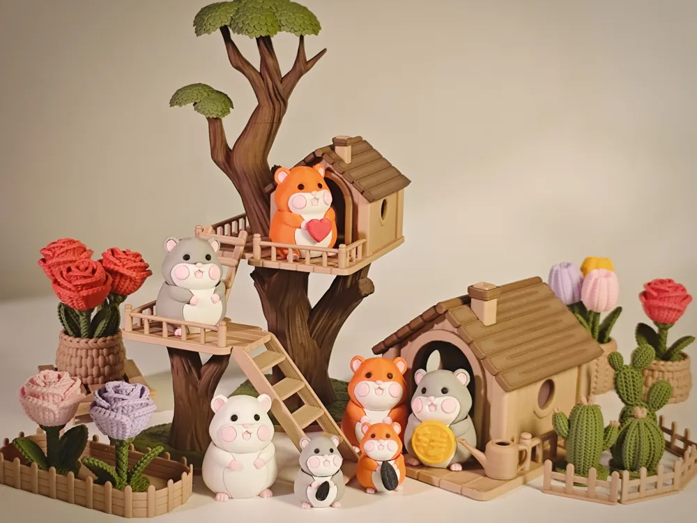 Nhà cây Treehouse Garden cùng hamster và phụ kiện minh họa