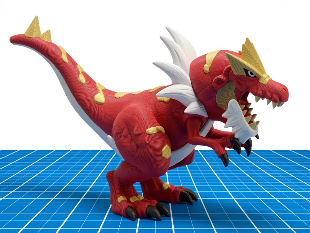 Mô hình Tyrantrum Pokémon đỏ vàng in 3D cao 16cm